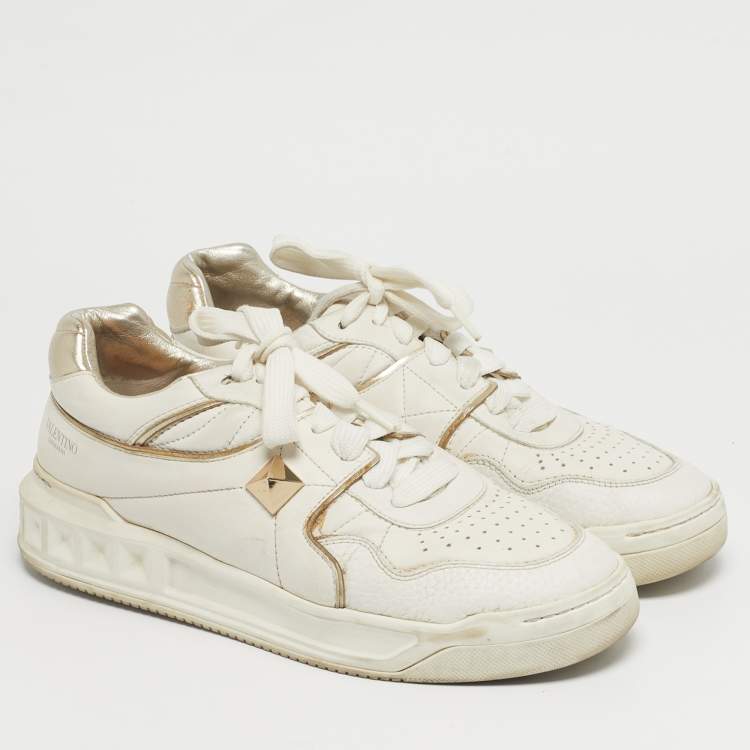 Pre Owned Valentino White Leather One Stud Law Top Sneakers Size 40
