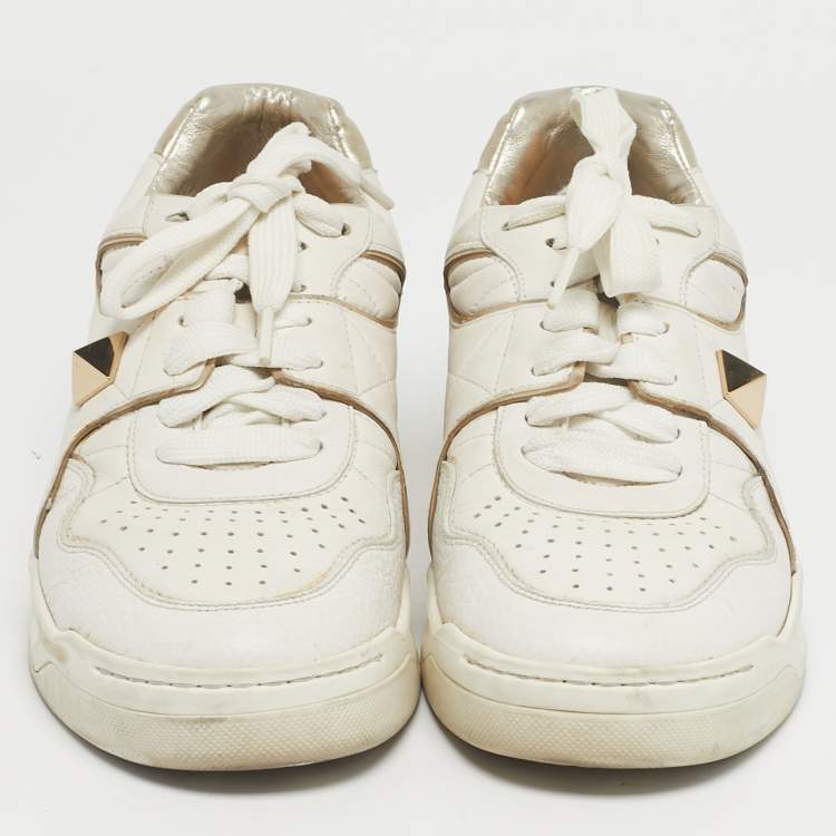 Pre Owned Valentino White Leather One Stud Law Top Sneakers Size 40