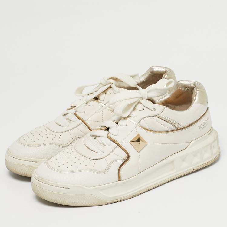 Pre Owned Valentino White Leather One Stud Law Top Sneakers Size 40