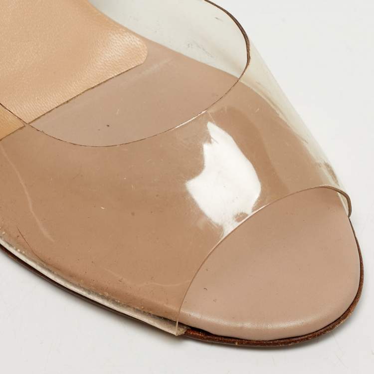 Pre Owned Valentino Transparent PVC Rockstud Slingback Wedge Pumps Size 39