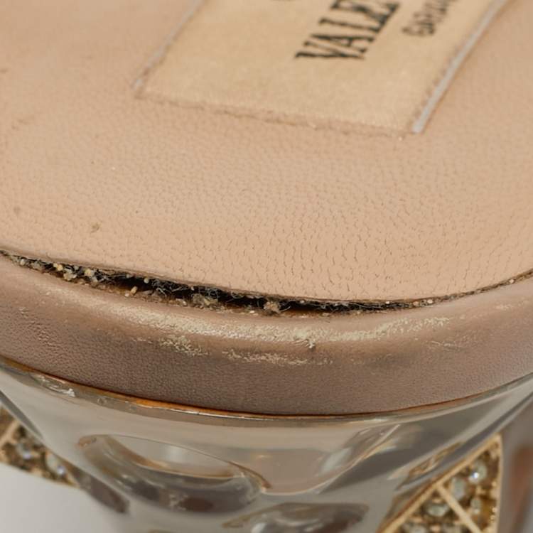 Pre Owned Valentino Transparent PVC Rockstud Slingback Wedge Pumps Size 39