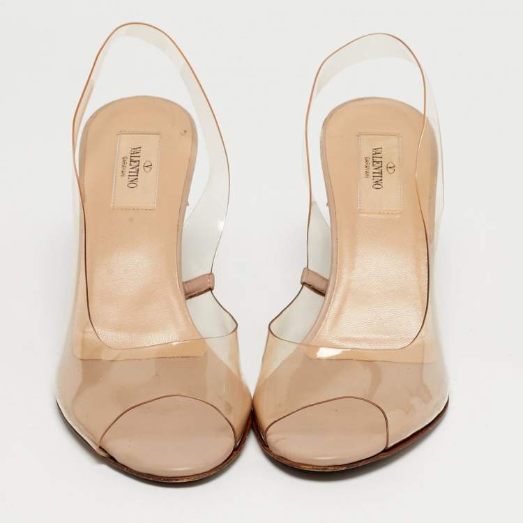 Pre Owned Valentino Transparent PVC Rockstud Slingback Wedge Pumps Size 39
