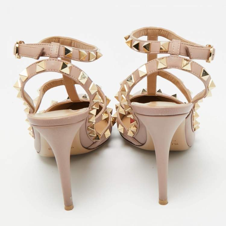 Pre Owned Valentino Dusty Pink Leather Rockstud Caged Pumps Size 37.5