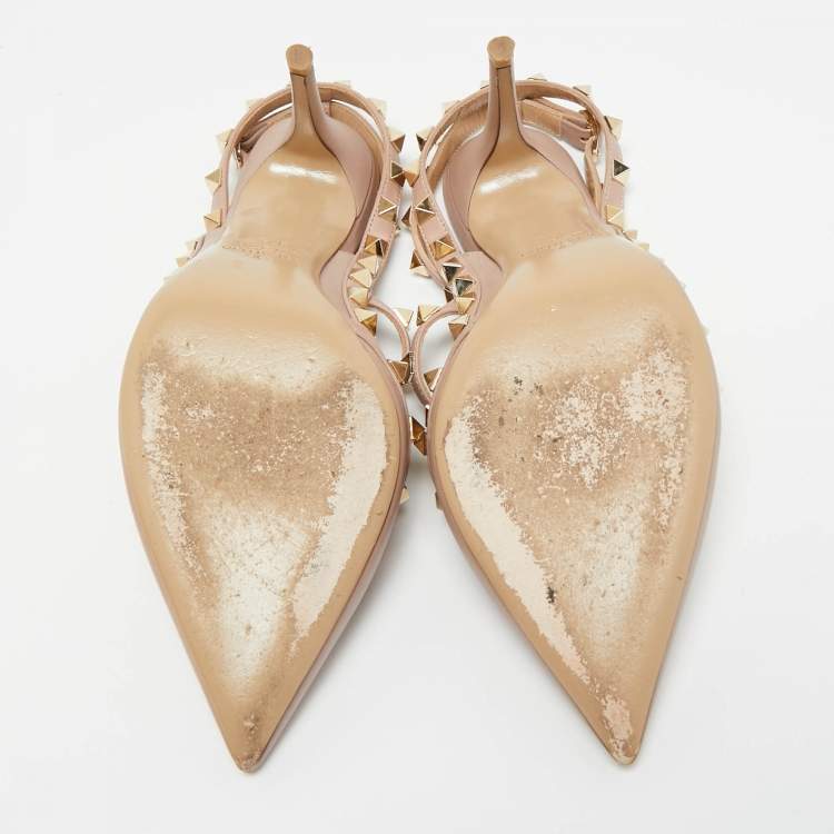 Pre Owned Valentino Dusty Pink Leather Rockstud Caged Pumps Size 37.5