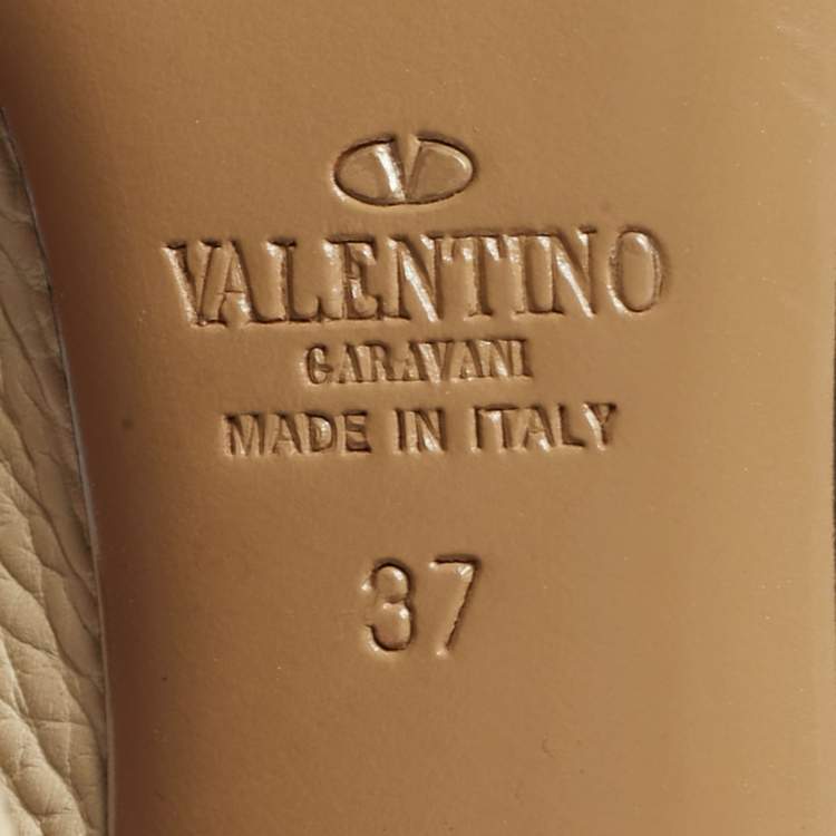 Pre Owned Valentino Cream Leather Rockstud Ankle Strap Pumps Size 37