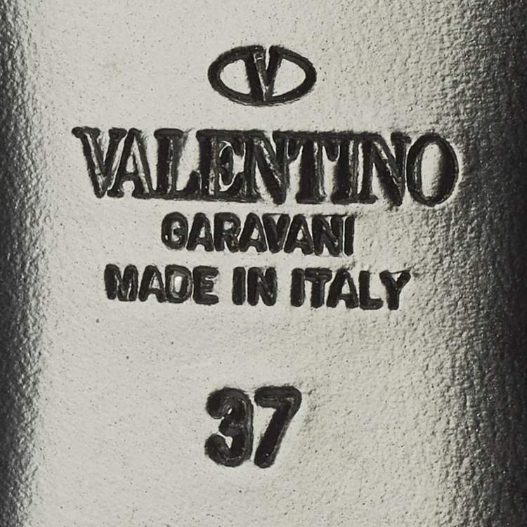 Pre Owned Valentino Cream Intrecciato Leather Roman Stud Mules Size 37