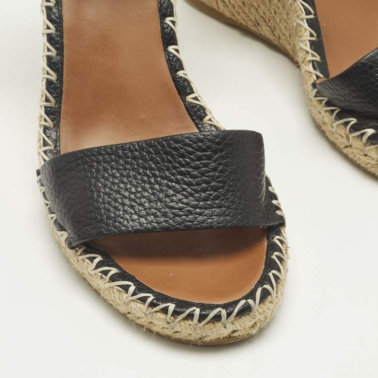 Pre Owned Valentino Rockstud Size 39 Black Leather Wedge Sandals