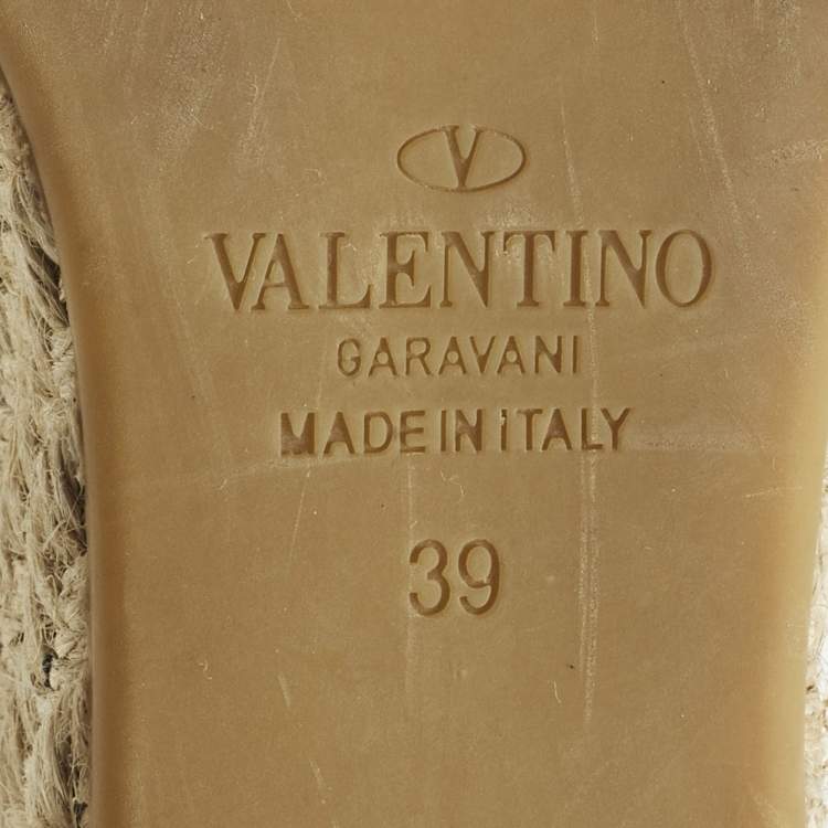 Pre Owned Valentino Rockstud Size 39 Black Leather Wedge Sandals