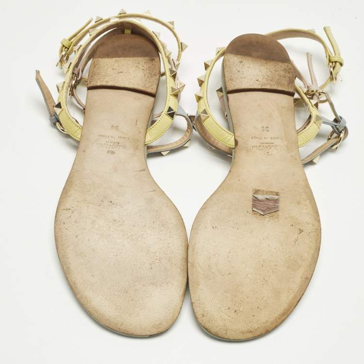 Pre Owned Valentino Rockstud Size 39 Multicolor Leather Ankle Strap Sandals