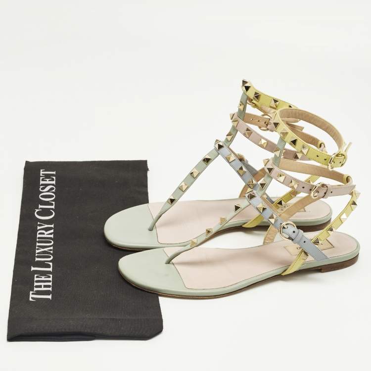 Pre Owned Valentino Rockstud Size 39 Multicolor Leather Ankle Strap Sandals