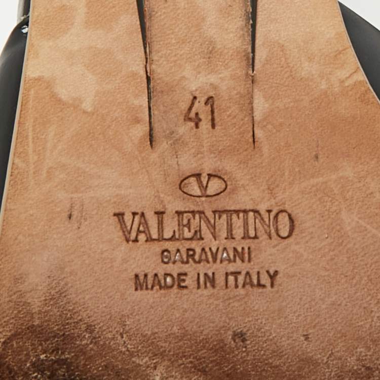 Pre Owned Valentino VLogo Size 41 Black Leather Slide Sandals