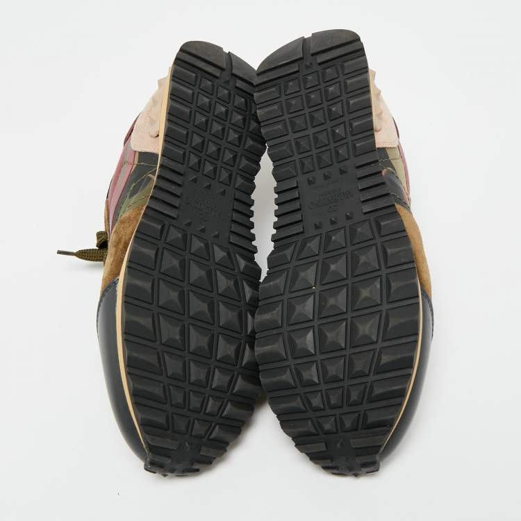 Pre Owned Valentino Lace Rockrunner Size 37.5 Multicolor Leather and Suede Lace Up Sneakers
