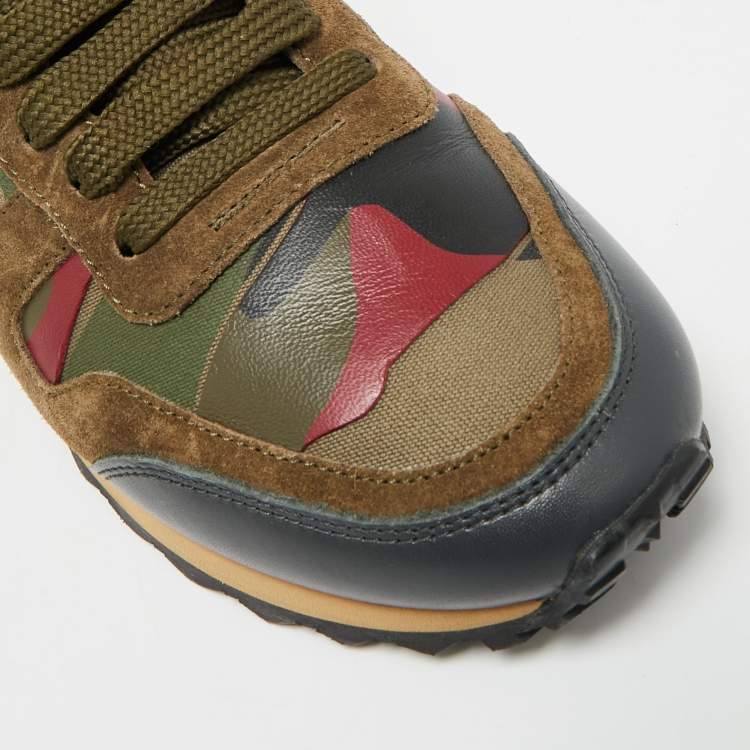 Pre Owned Valentino Lace Rockrunner Size 37.5 Multicolor Leather and Suede Lace Up Sneakers