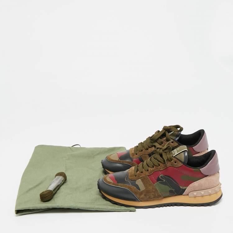 Pre Owned Valentino Lace Rockrunner Size 37.5 Multicolor Leather and Suede Lace Up Sneakers