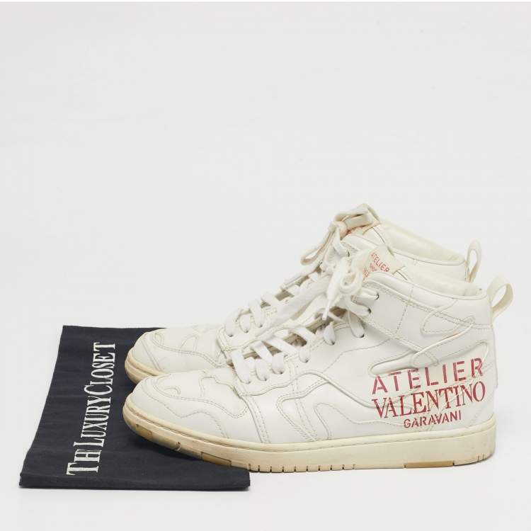 Pre Owned Valentino Atelier Size 38 White Leather High Top Sneakers