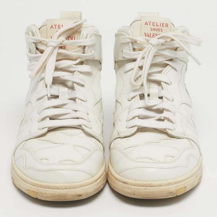 Pre Owned Valentino Atelier Size 38 White Leather High Top Sneakers