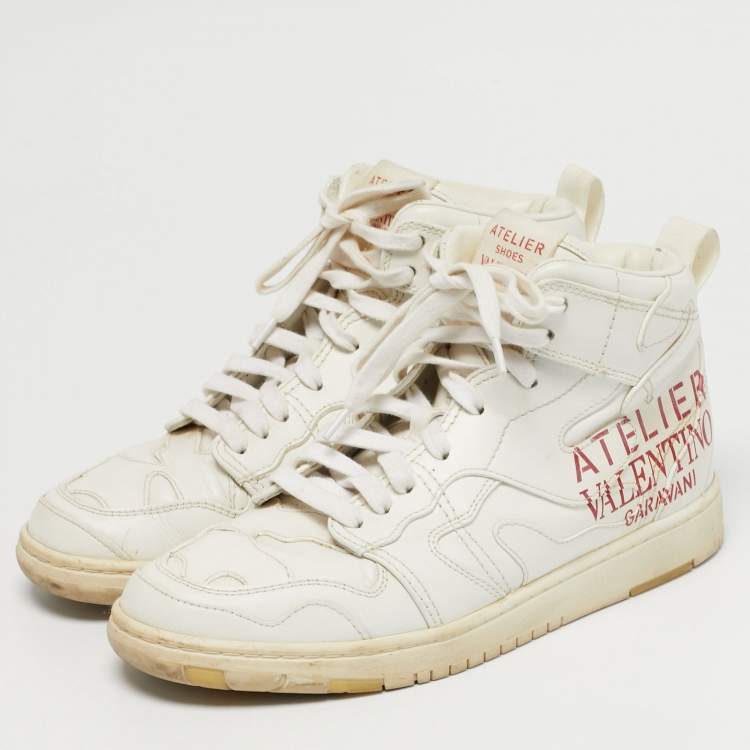 Pre Owned Valentino Atelier Size 38 White Leather High Top Sneakers