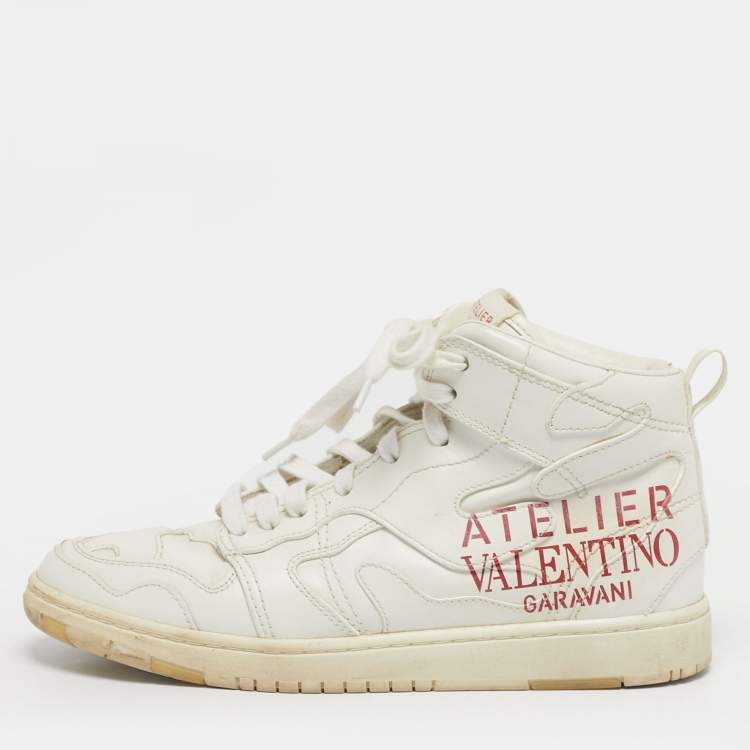 Pre Owned Valentino Atelier Size 38 White Leather High Top Sneakers