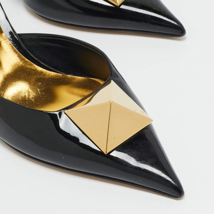 Pre Owned حذاء ميول فالنتينو جلد لامع أسود مقاس 37 بمقدمة مدببة وديكور مسمار واحد