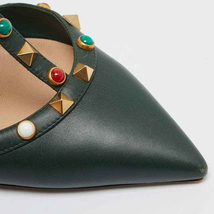 Pre Owned Valentino Rockstud Size 40 Green Leather Pumps