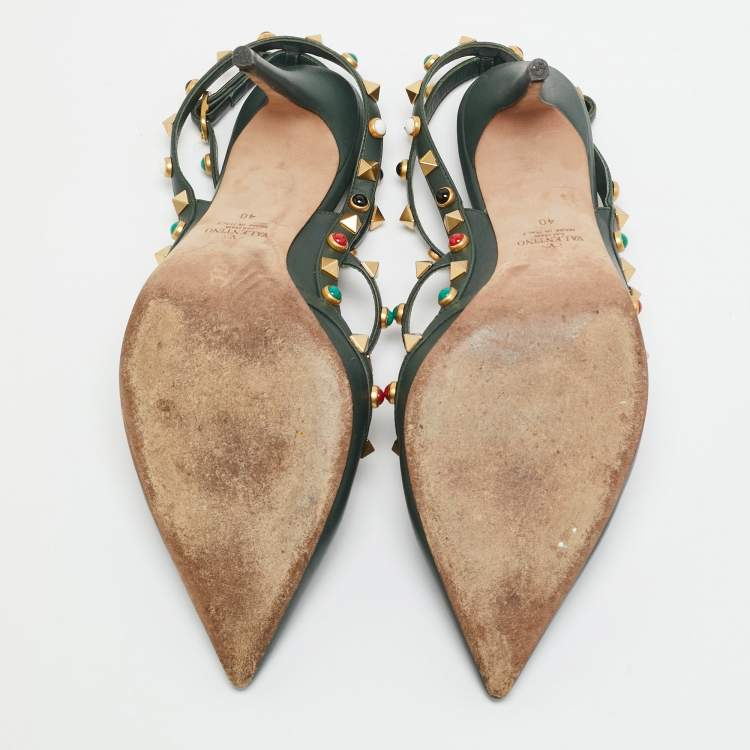 Pre Owned Valentino Rockstud Size 40 Green Leather Pumps