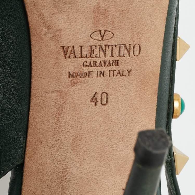 Pre Owned Valentino Rockstud Size 40 Green Leather Pumps