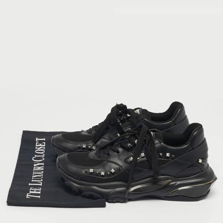 Pre Owned Valentino Bounce Size 36 Black Leather and Mesh Lace Up Sneakers