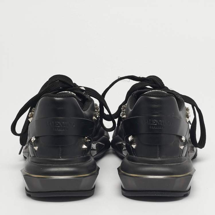 Pre Owned Valentino Bounce Size 36 Black Leather and Mesh Lace Up Sneakers