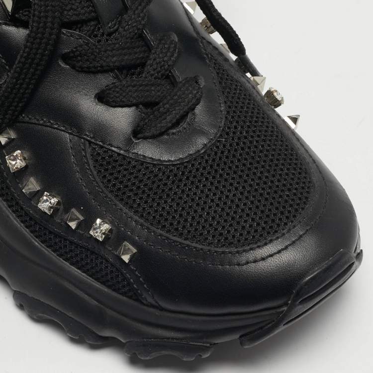 Pre Owned Valentino Bounce Size 36 Black Leather and Mesh Lace Up Sneakers