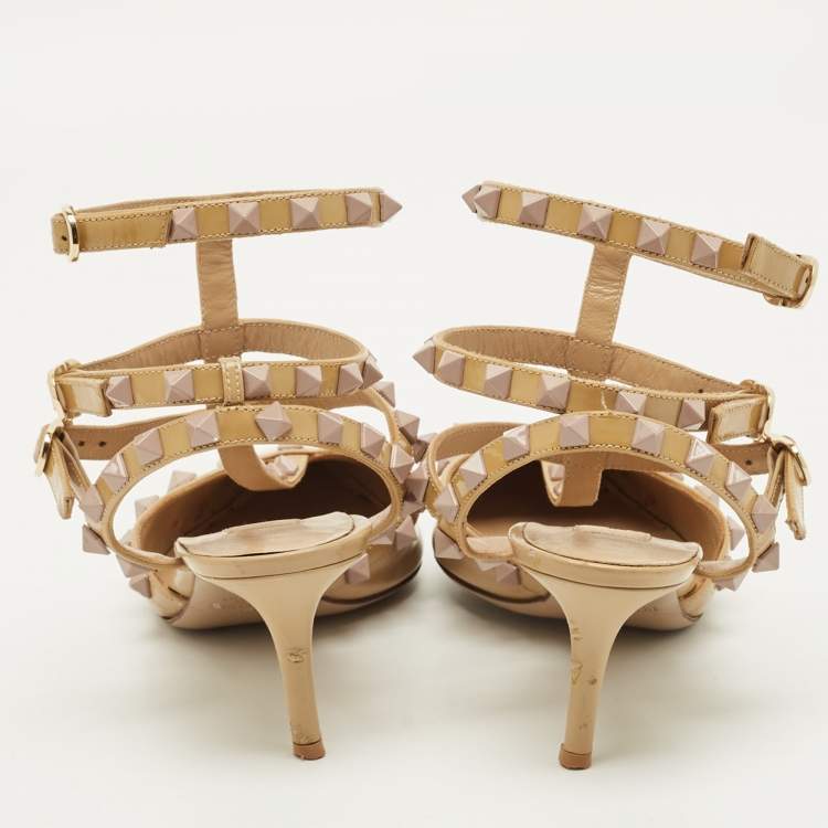 Pre Owned Valentino Rockstud Size 36 Beige Patent Leather Pumps