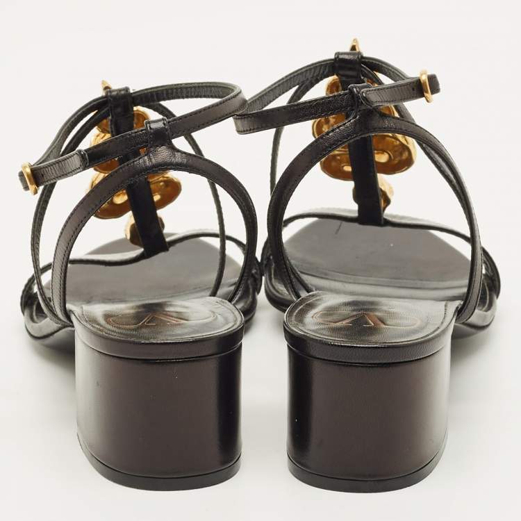 Pre Owned Valentino Size 35.5 Black Leather Snake Embellished Ankle Strap Sandals