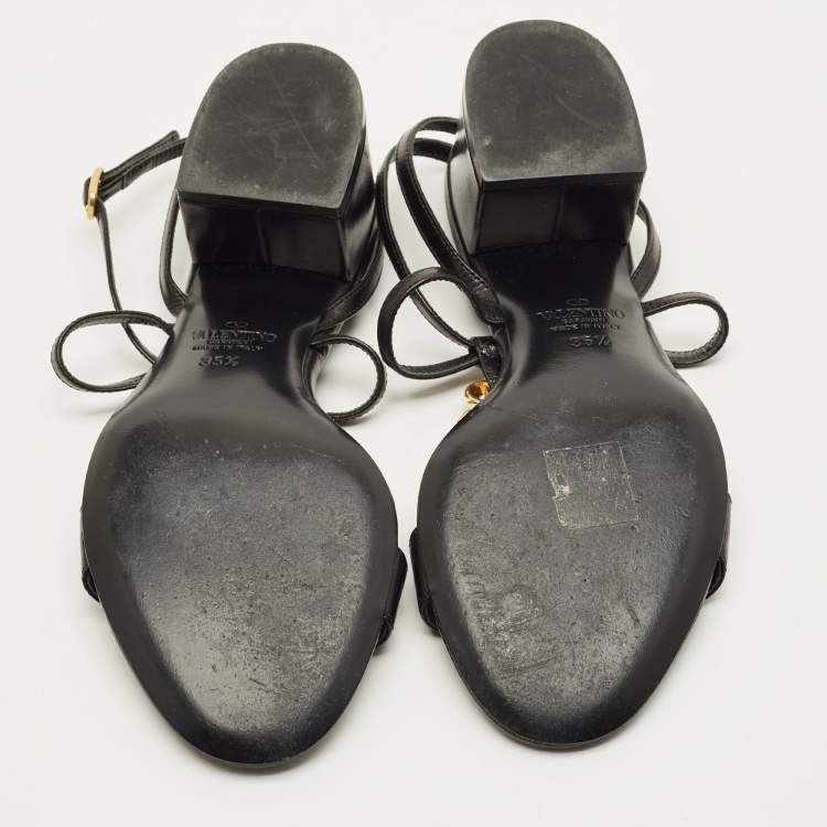 Pre Owned Valentino Size 35.5 Black Leather Snake Embellished Ankle Strap Sandals