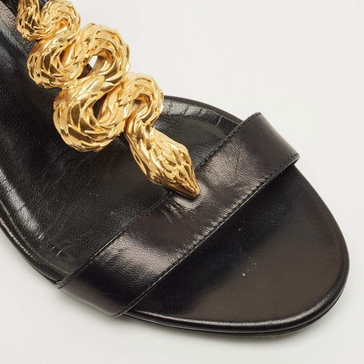 Pre Owned Valentino Size 35.5 Black Leather Snake Embellished Ankle Strap Sandals