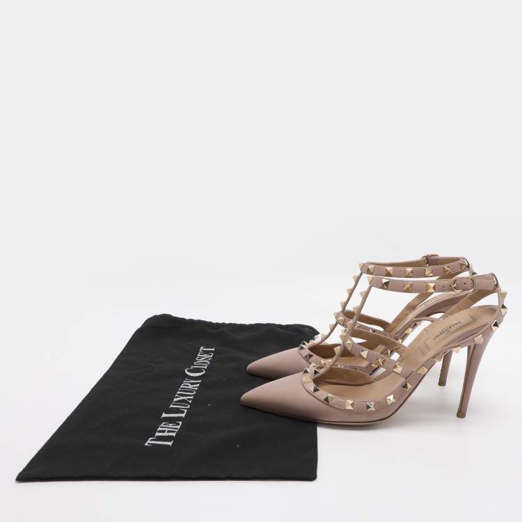 مملوكة مسبقًا Valentino Rockstud Size 39.5 Beige Leather Ankle Strap Pumps