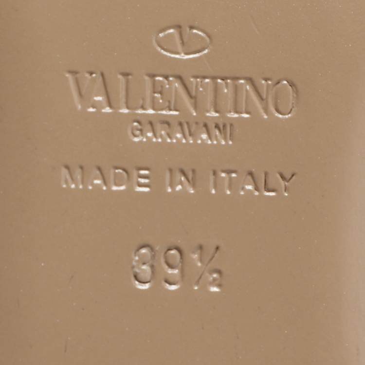 Pre Owned Valentino Rockstud Size 39.5 Black/Beige Patent and Leather Ankle Strap Ballet Flats