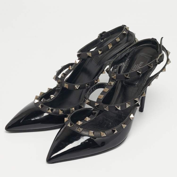 Pre Owned Valentino Rockstud Size 41 Black Leather and Patent Leather Pumps