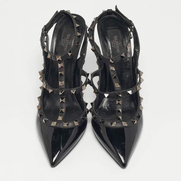 Pre Owned Valentino Rockstud Size 41 Black Leather and Patent Leather Pumps