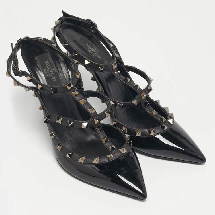 Pre Owned Valentino Rockstud Size 41 Black Leather and Patent Leather Pumps