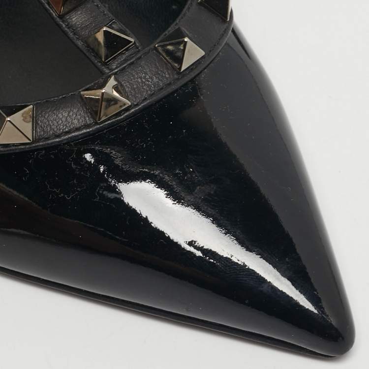 Pre Owned Valentino Rockstud Size 41 Black Leather and Patent Leather Pumps