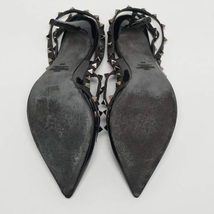 Pre Owned Valentino Rockstud Size 41 Black Leather and Patent Leather Pumps