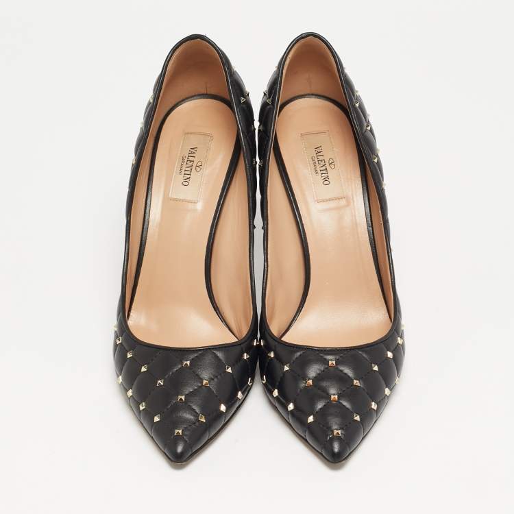 Pre Owned Valentino Rockstud Spike Size 41.5 Black Leather Pumps