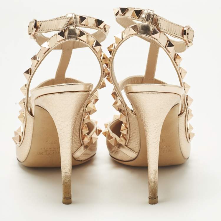 Pre Owned Valentino Rockstud Size 37.5 Metallic Patent Leather Pumps