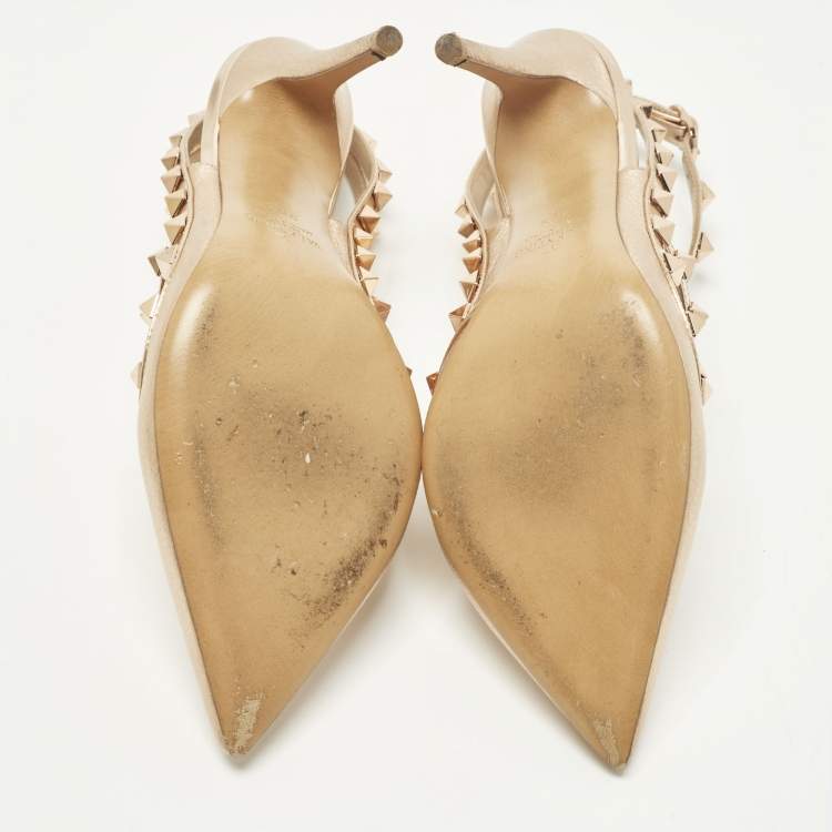 Pre Owned Valentino Rockstud Size 37.5 Metallic Patent Leather Pumps