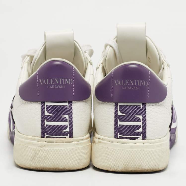 Pre Owned Valentino VLTN Size 39 White/Purple Leather and Mesh Low Top Sneakers