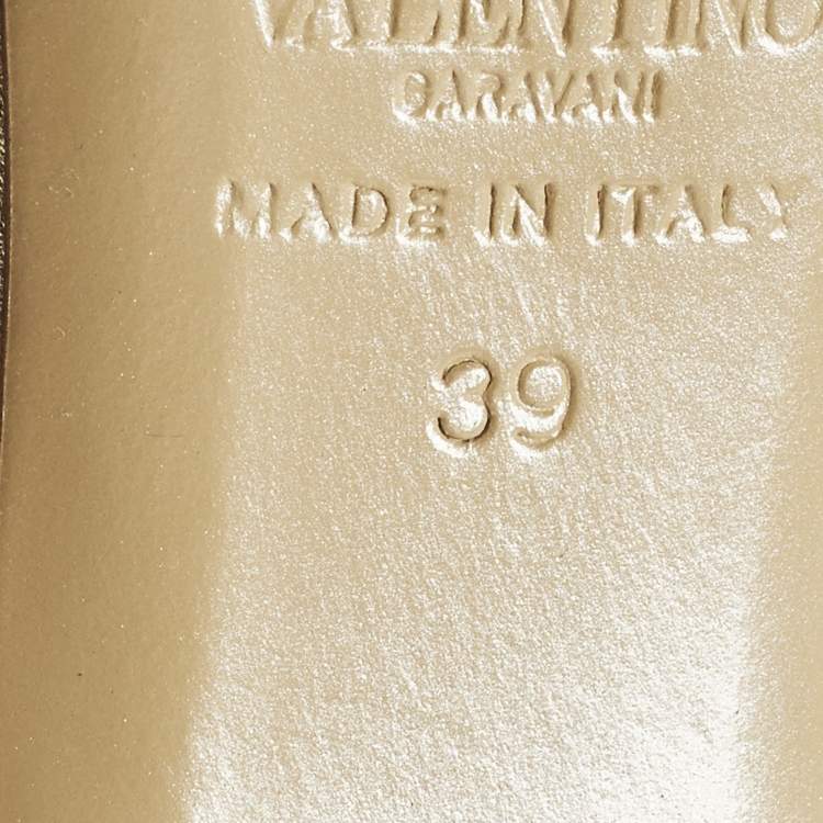 Pre Owned Valentino Couture Bow Size 39 Gold Leather Peep Toe Pumps