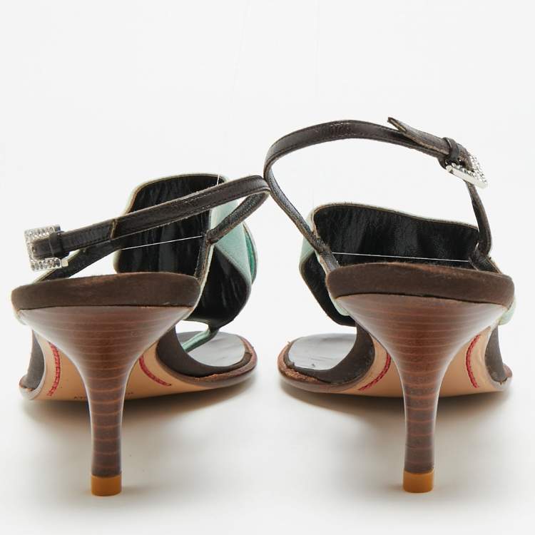 Pre Owned Valentino Size 38 Blue Suede and Leather Crystal Embellished Thong Sandals