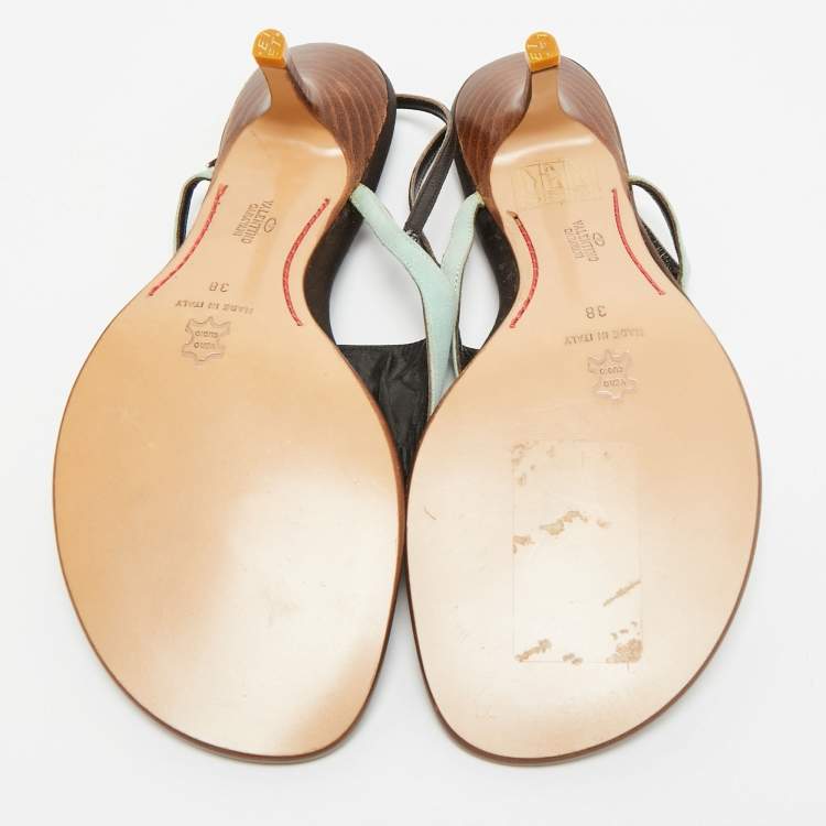 Pre Owned Valentino Size 38 Blue Suede and Leather Crystal Embellished Thong Sandals