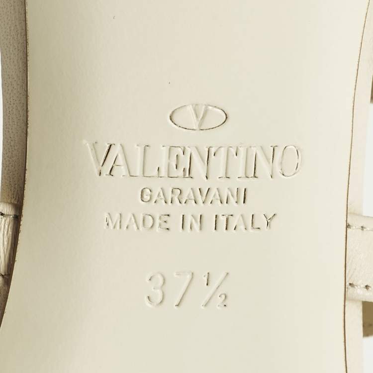 Pre Owned Valentino Rockstud Wave Size 37.5 Beige Leather Mules