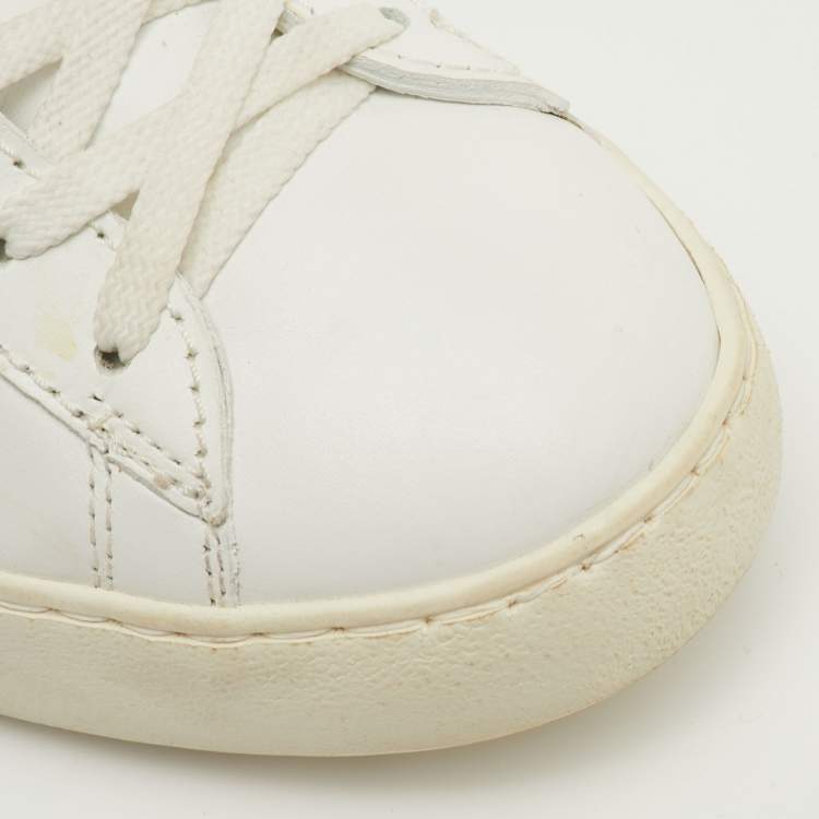 Pre Owned Valentino Size 38 White/Burgundy Leather Open Lace Up High Top Sneakers