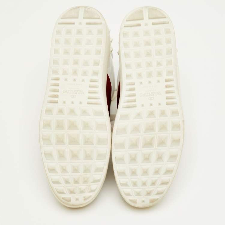 Pre Owned Valentino Size 38 White/Burgundy Leather Open Lace Up High Top Sneakers